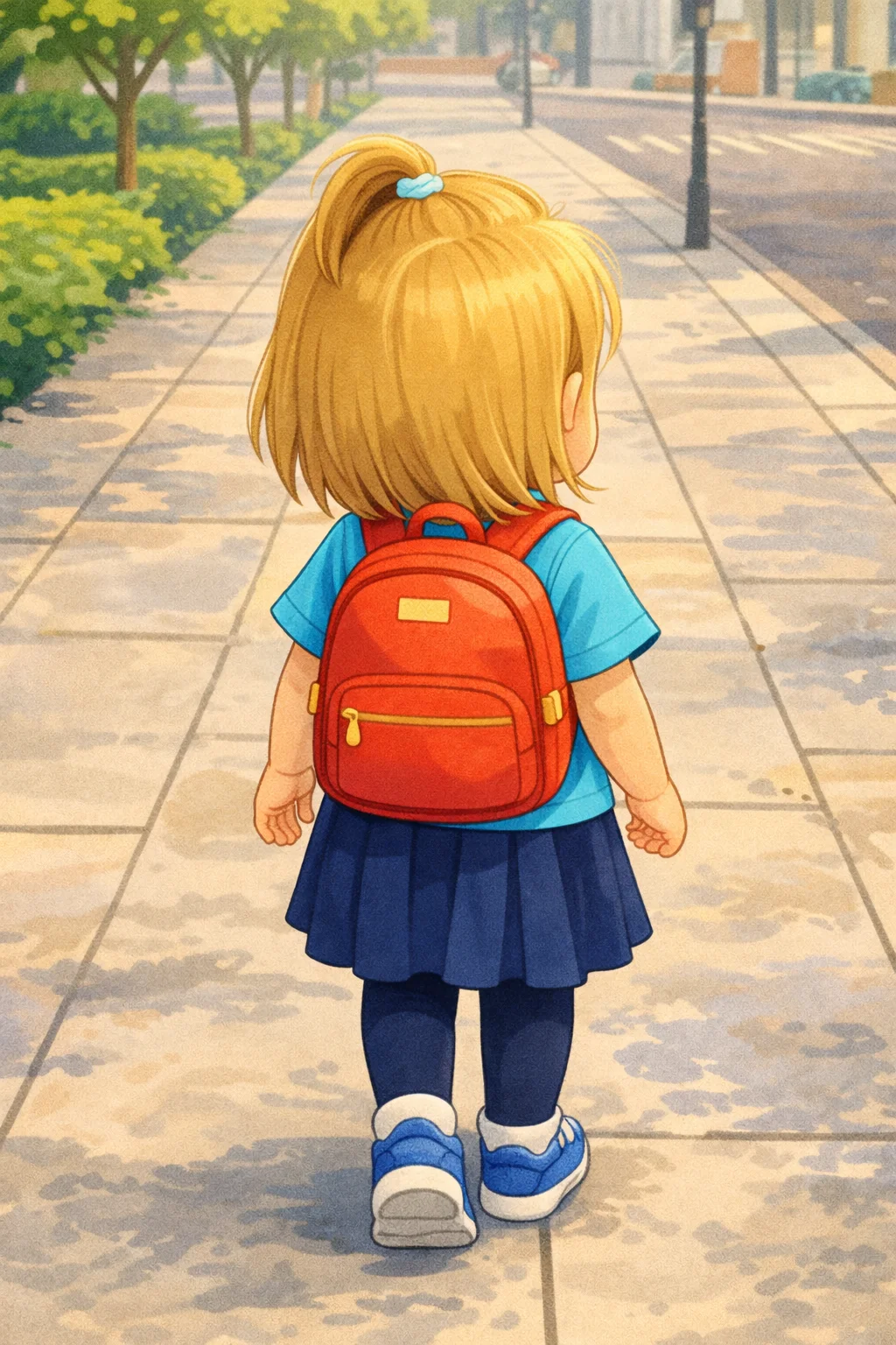 Odaia con su mochila en la calle