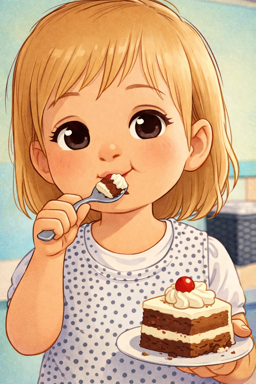 Odaia comiendo torta